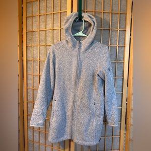 LL Bean Petite Medium full zip sweater fleece with hood